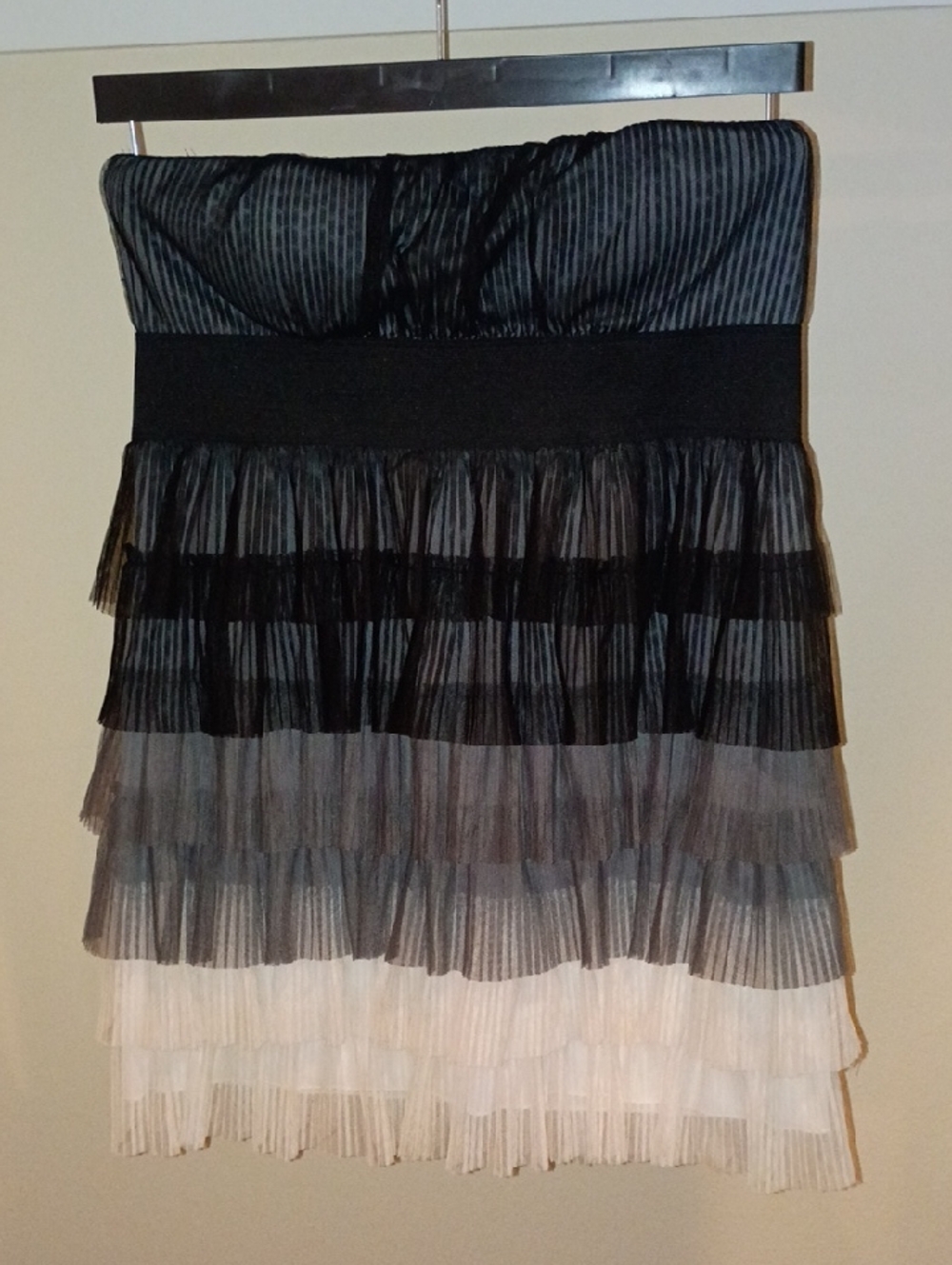 As U Wish Strapless Tiered Ruffle Dress in Black, Gray and White | Size M